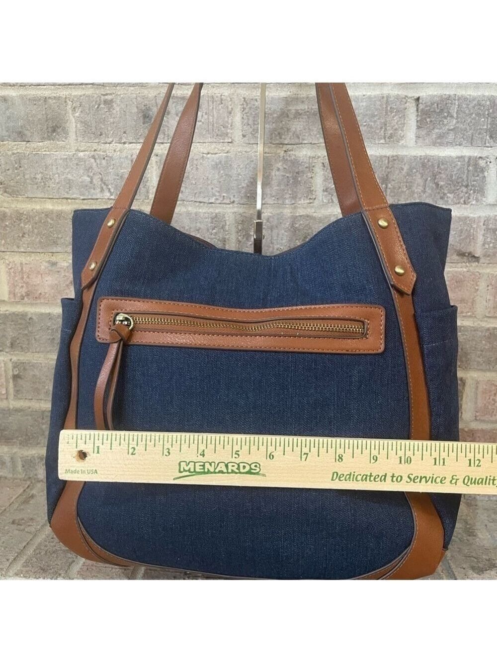 Stylish Denim and Brown Tote Bag - Picture 5 of 10